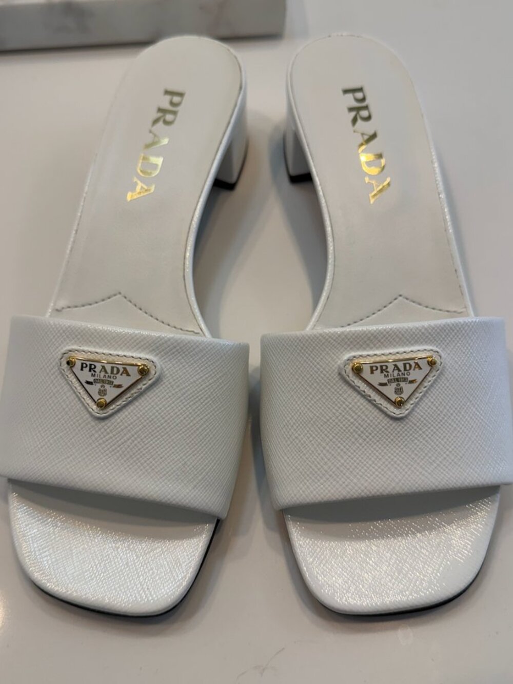 Prada Women's Saffiano Patent Leather Sandals - White - Size 35.5